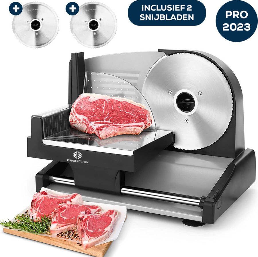 Fleau Kitchen Professionele Vleessnijmachine Inclusief 2x RVS Snijbladen Krachtige Motor Allessnijder Broodsnijmachine Snijmachine Voor Thuis