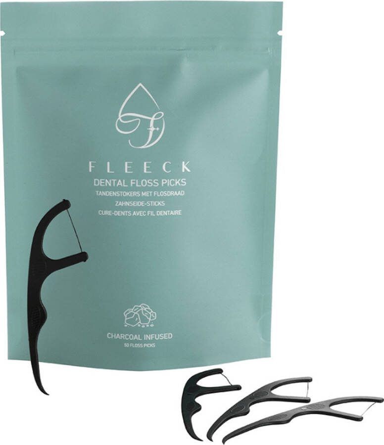 Fleeck Tandenstokers Met Flosdraad Floss Picks Zwart 50 stuks