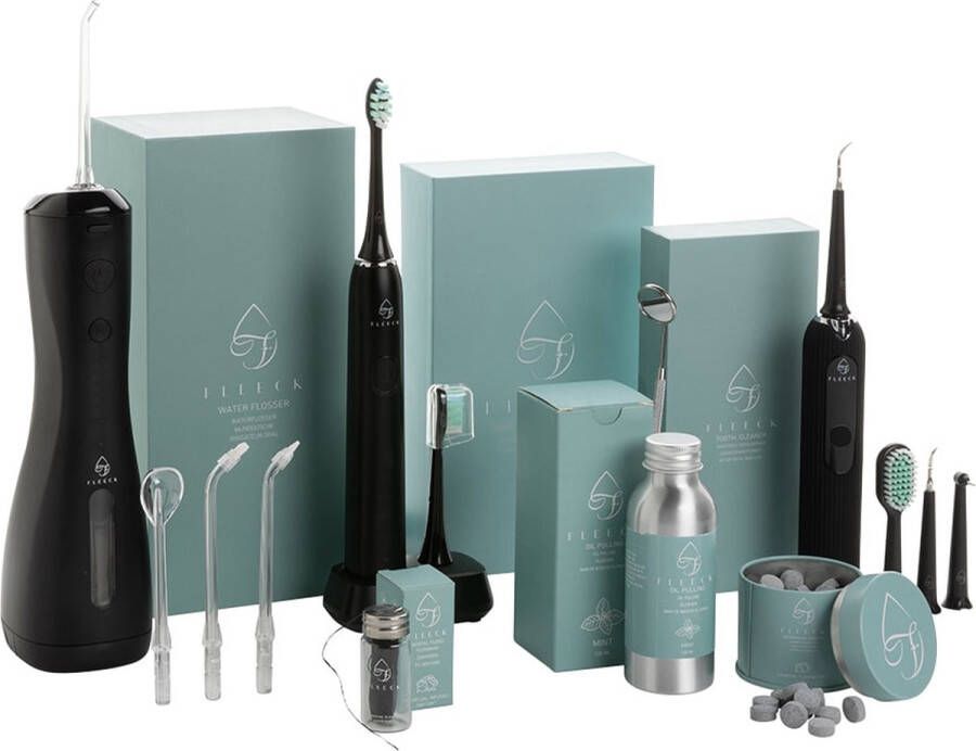 Fleeck Whitening Pakket 100% Natuurlijk Witte Tanden Natuurlijk Whitening Tandpasta Teeth Whitening Waterflosser Elektrische Tandenborstel Oil Pulling Tandpasta Tabletten Tandenreiniger Flosdraad
