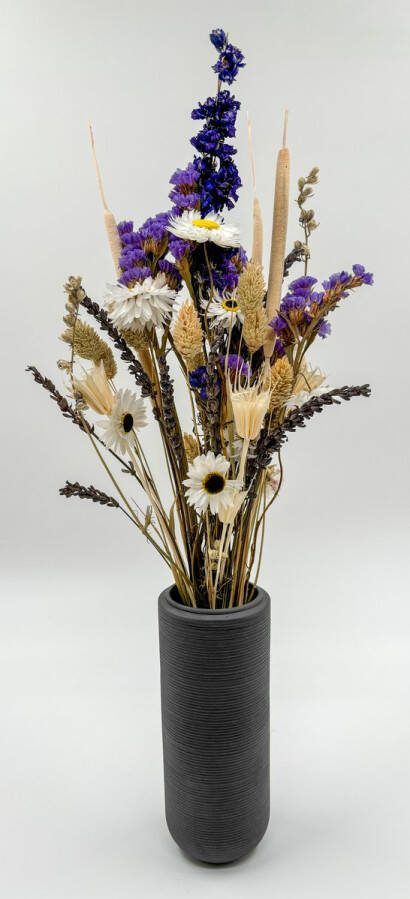 Fleur é More Droogbloem boeket met beige vaas 40cm Paars blauwe witte tinten