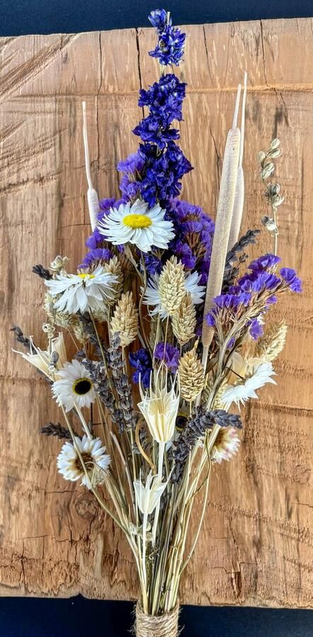 Fleur é More Droogbloem boeket met zwarte vaas 40cm Paars blauwe witte tinten
