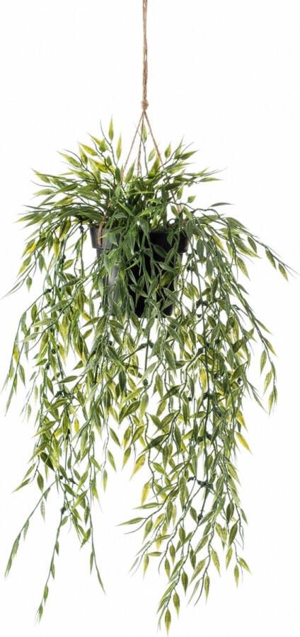 Woonexpress Hangplant Bamboo Groen Polyester Groen 50x0x0cm (hxbxd)