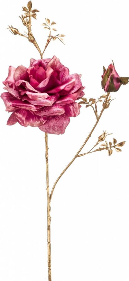 Fleurdirect Kunstbloem Rose Spray Polyester Roze 0 x 75 x 0 cm (BxHxD)