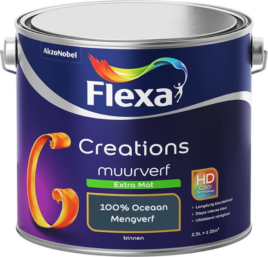 Flexa Creations Muurverf Extra Mat 100% Oceaan Mengkleuren Collectie- 2 5 Liter