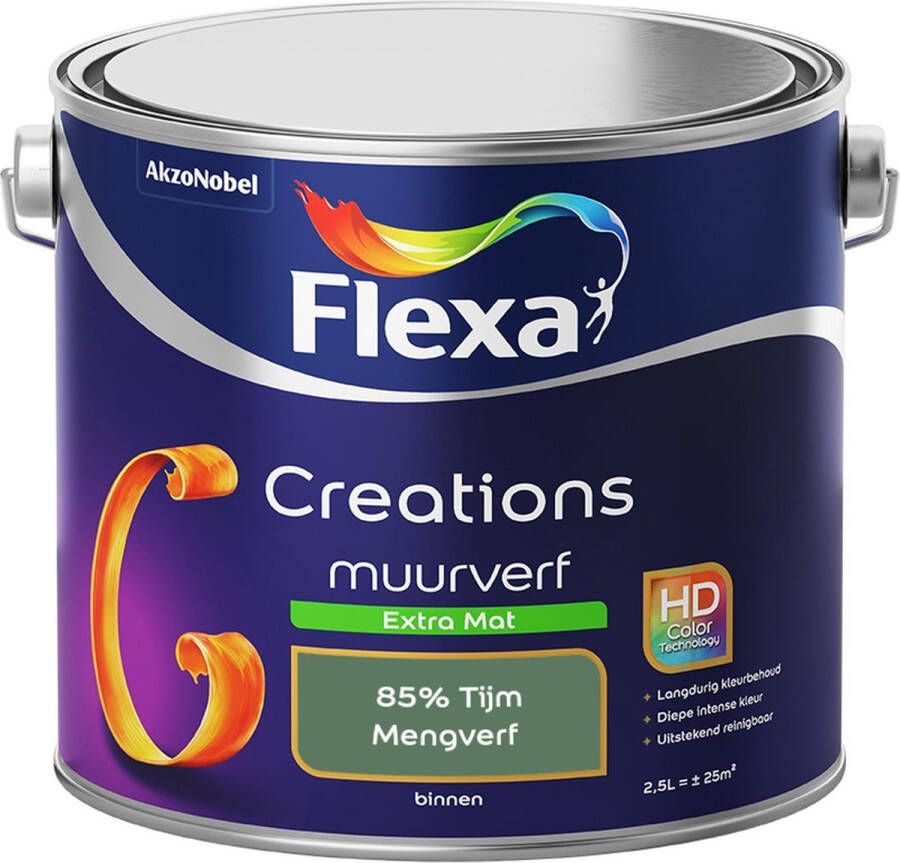 Flexa Creations Muurverf Extra Mat 85% Tijm Mengkleuren Collectie Groen 2 5 Liter