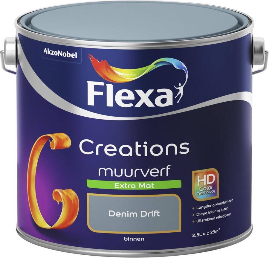 Flexa Creations Muurverf Extra Mat Denim Drift Blauw 2 5 liter