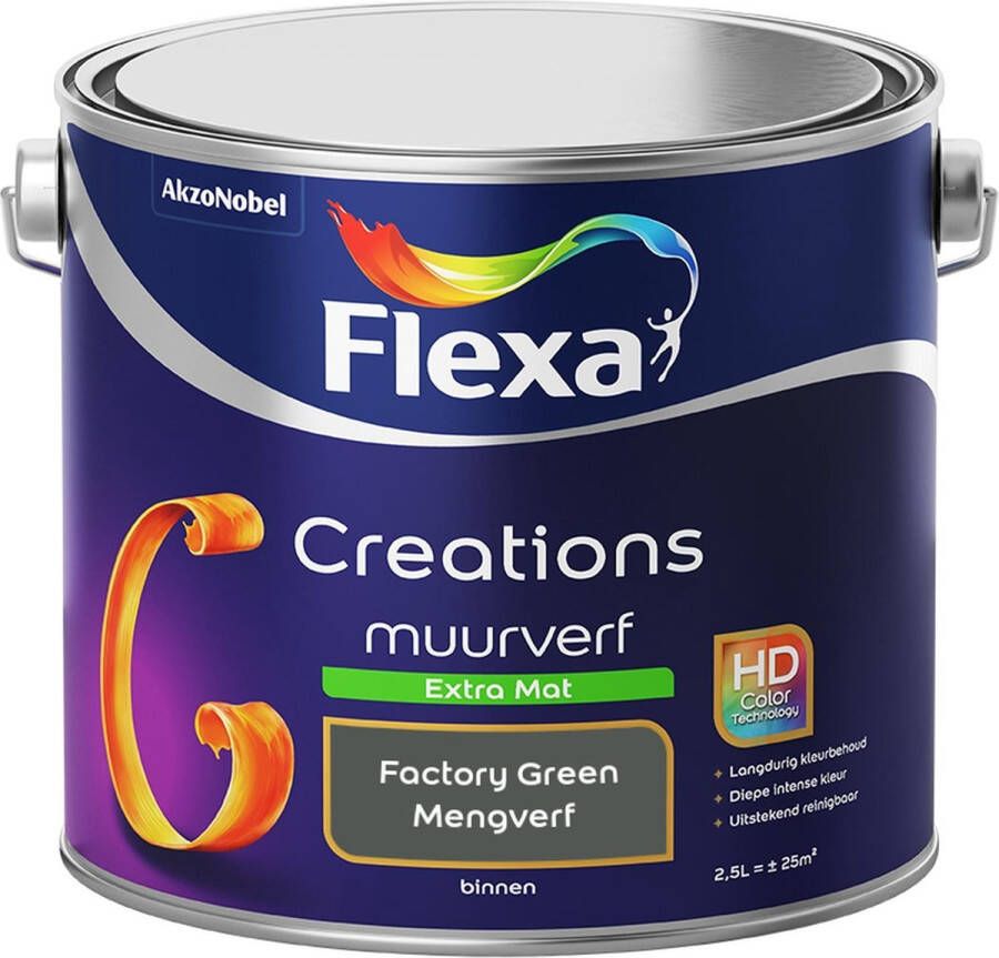 Flexa Creations Muurverf Extra Mat Factory Green Mengkleuren Collectie 2 5 Liter