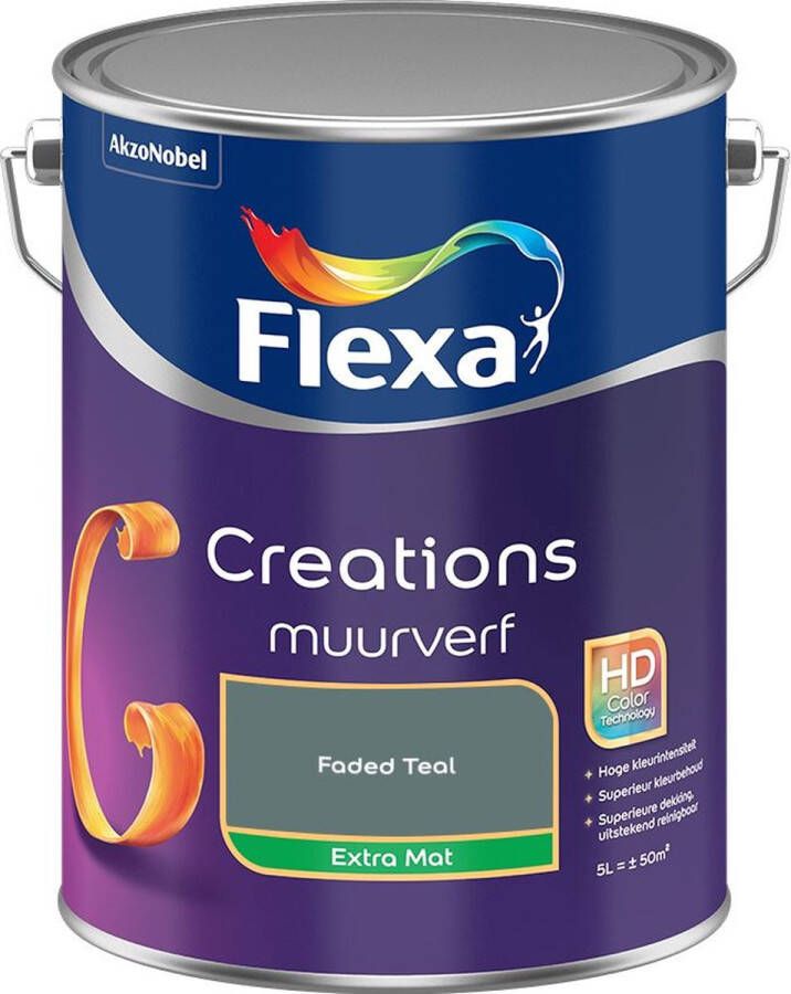 Flexa Creations Muurverf Extra Mat Faded Teal Kleur van het Jaar 2025 5L