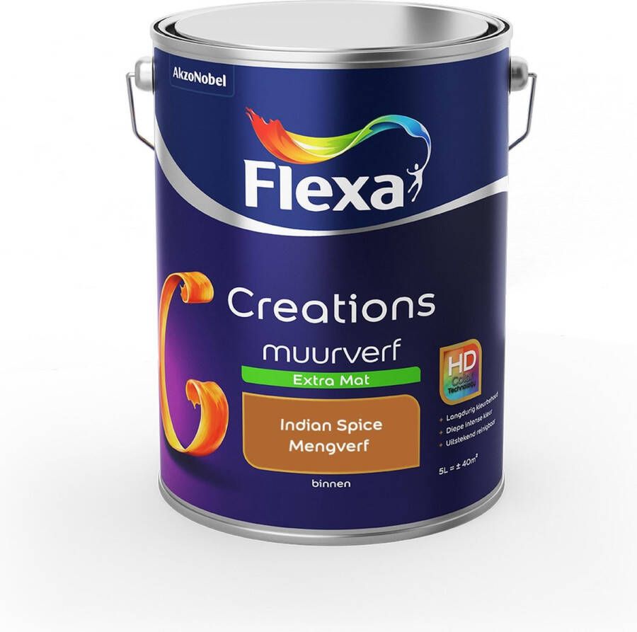 Flexa Creations Muurverf Extra Mat Indian Spice Mengkleuren Collectie 5 Liter