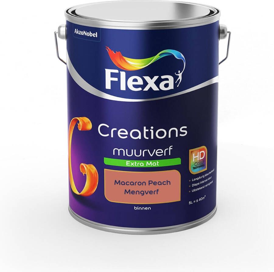 Flexa Creations Muurverf Extra Mat Macaron Peach Mengkleuren Collectie 5 Liter