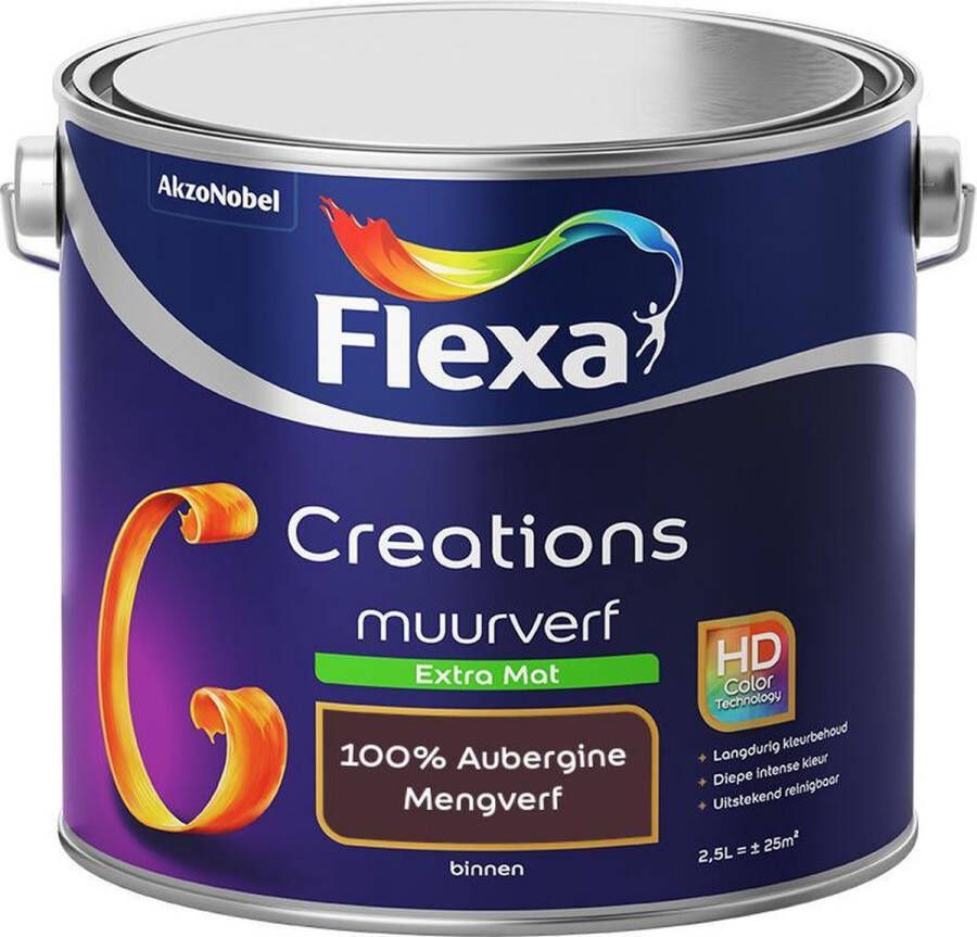 Flexa Creations Muurverf Extra Mat Mengkleuren Collectie 100% Aubergine 2 5 liter