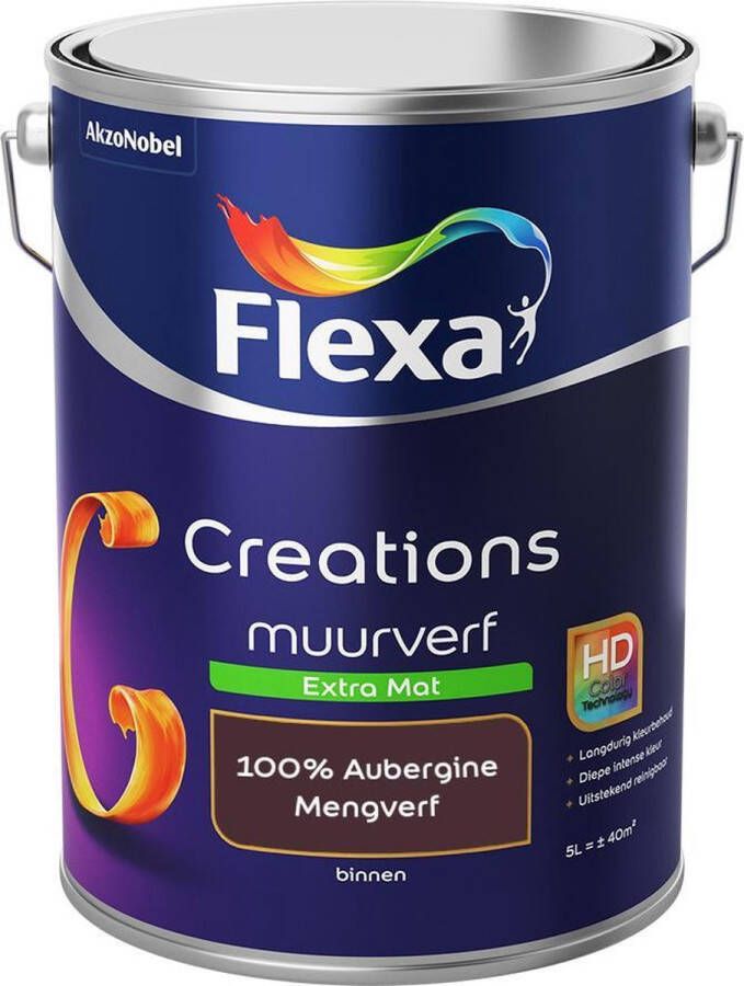 Flexa Creations Muurverf Extra Mat Mengkleuren Collectie 100% Aubergine 5 liter