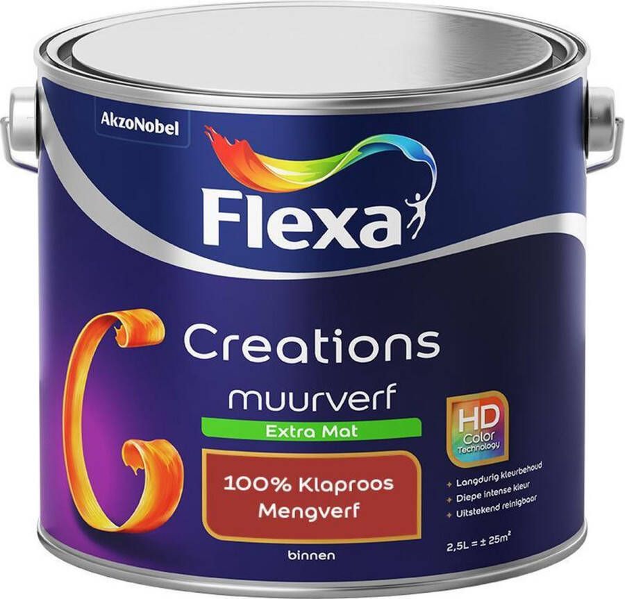 Flexa Creations Muurverf Extra Mat Mengkleuren Collectie 100% Klaproos 2 5 liter