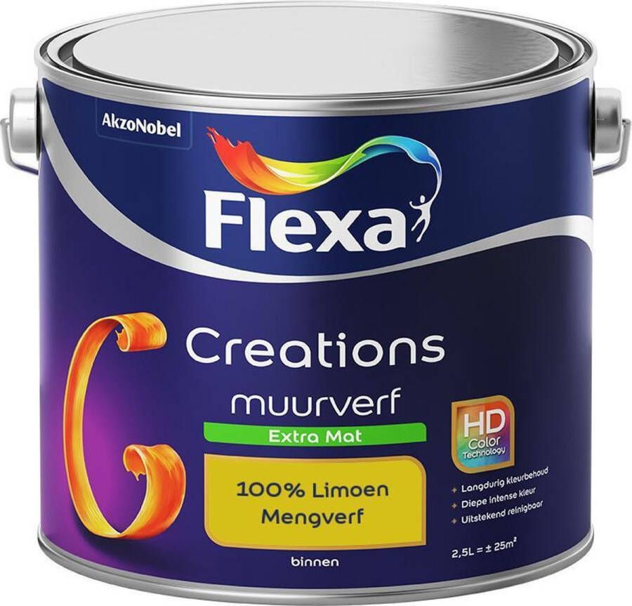 Flexa Creations Muurverf Extra Mat Mengkleuren Collectie 100% Limoen 2 5 liter