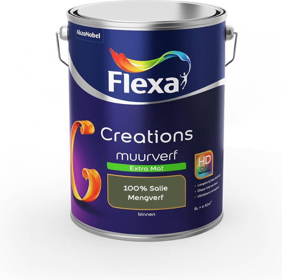 Flexa Creations Muurverf Extra Mat Mengkleuren Collectie 100% Salie 5 liter