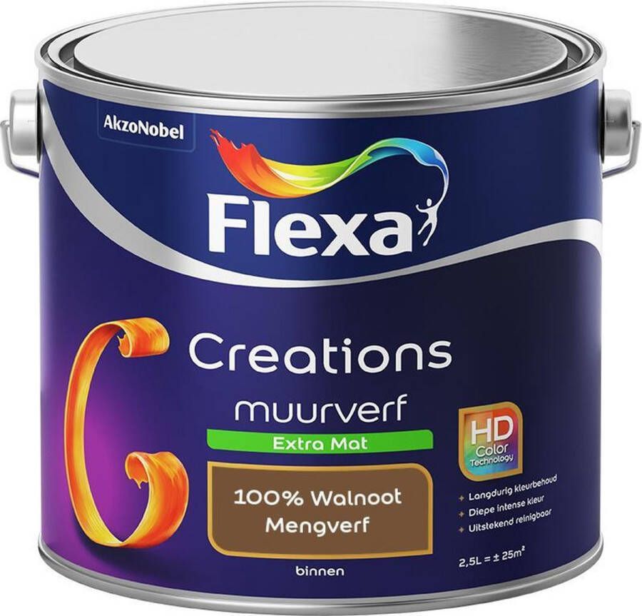 Flexa Creations Muurverf Extra Mat Mengkleuren Collectie 100% Walnoot 2 5 liter