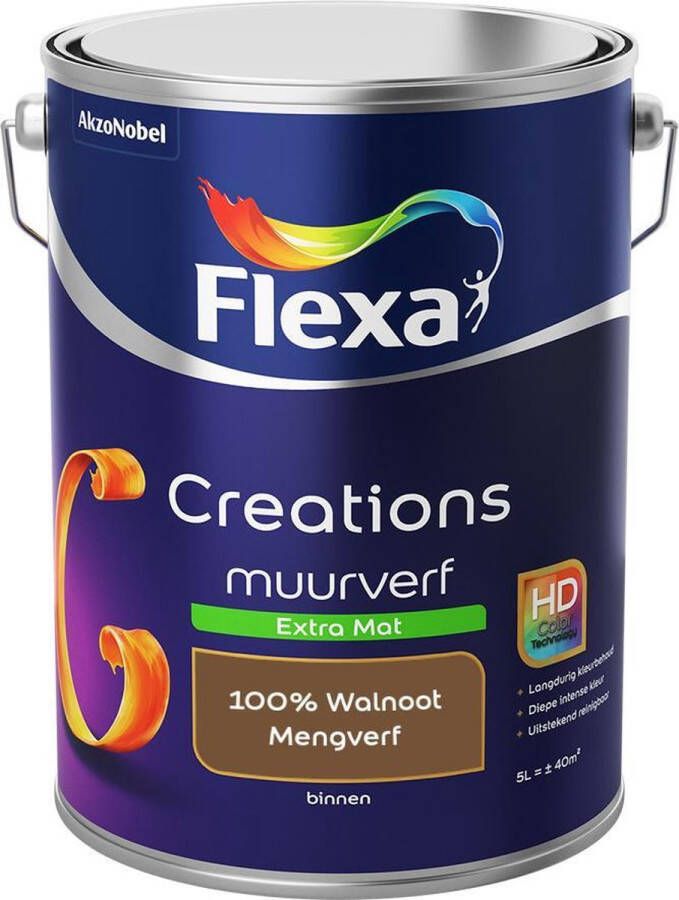 Flexa Creations Muurverf Extra Mat Mengkleuren Collectie 100% Walnoot 5 liter