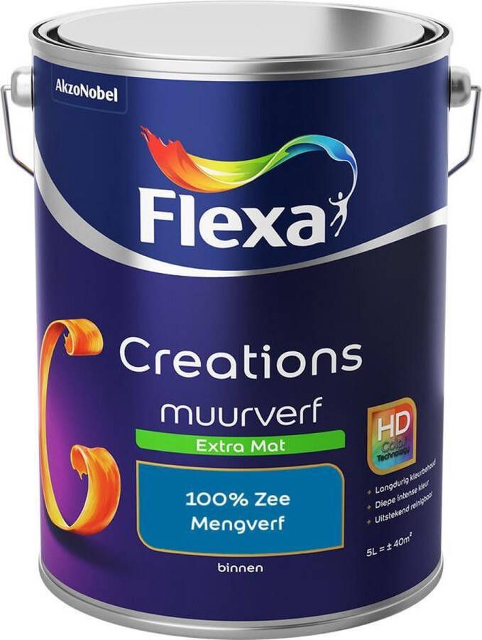 Flexa Creations Muurverf Extra Mat Mengkleuren Collectie 100% Zee 5 liter