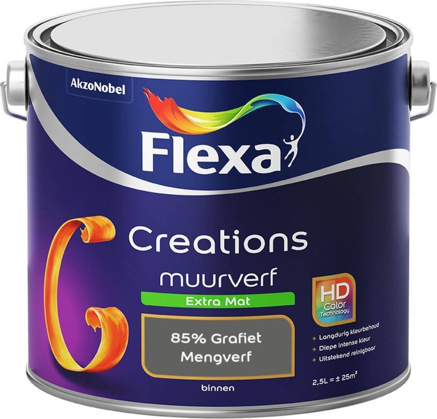 Flexa Creations Muurverf Extra Mat Mengkleuren Collectie 85% Grafiet 2 5 liter