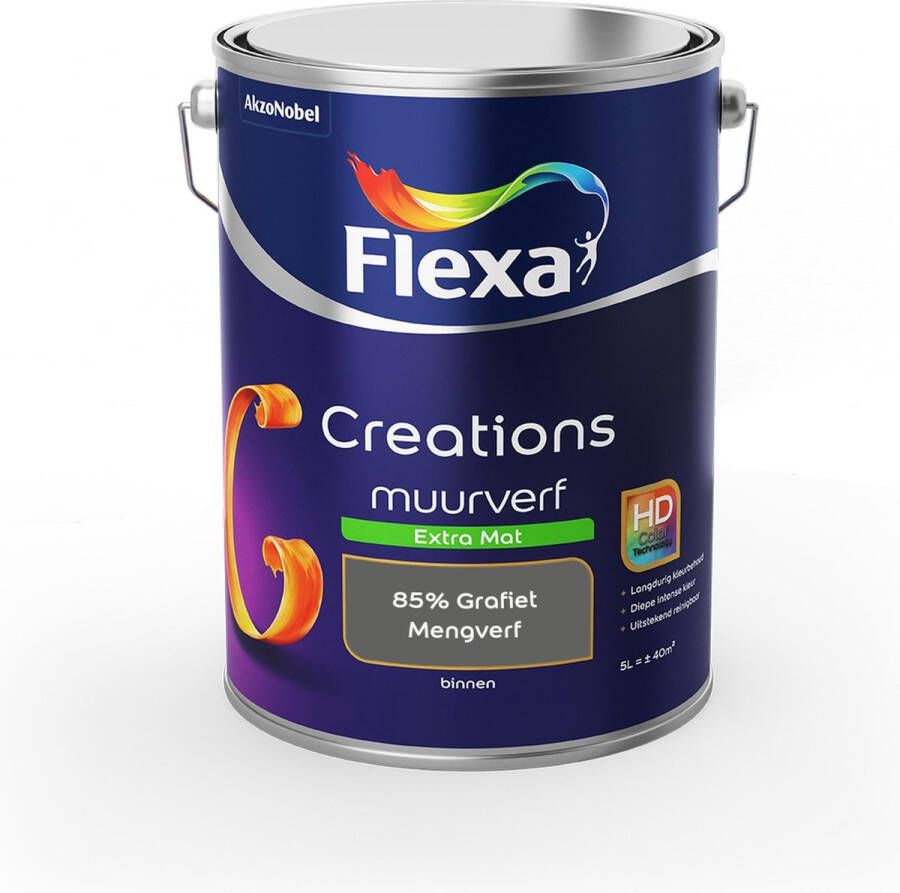 Flexa Creations Muurverf Extra Mat Mengkleuren Collectie 85% Grafiet 5 liter