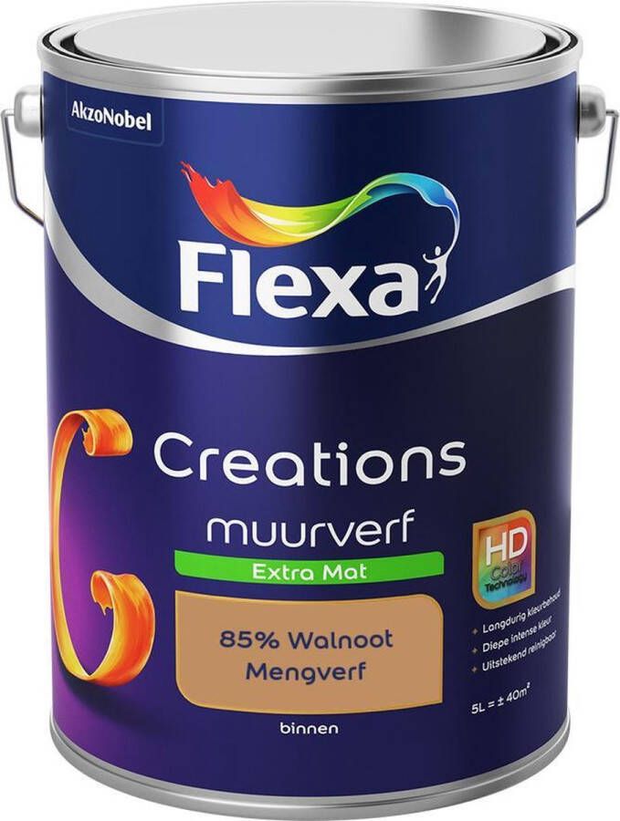 Flexa Creations Muurverf Extra Mat Mengkleuren Collectie 85% Walnoot 5 liter