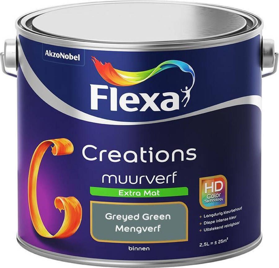 Flexa Creations Muurverf Extra Mat Mengkleuren Collectie Greyed Green â€“ groen 2 5 liter