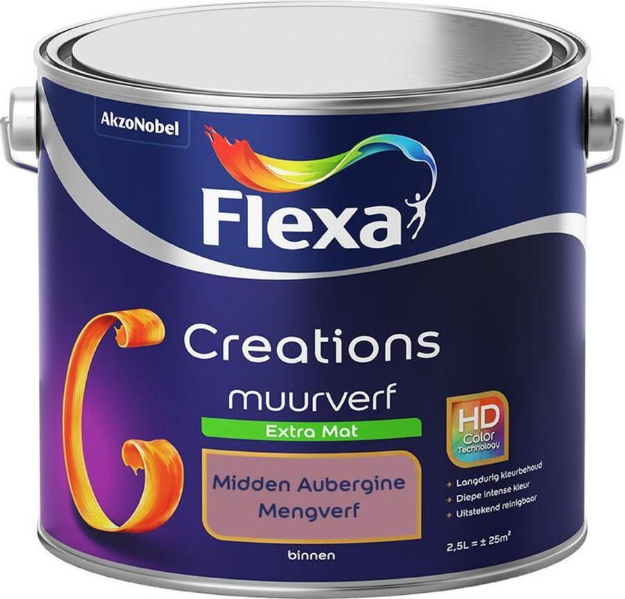 Flexa Creations Muurverf Extra Mat Mengkleuren Collectie Midden Aubergine 2 5 liter