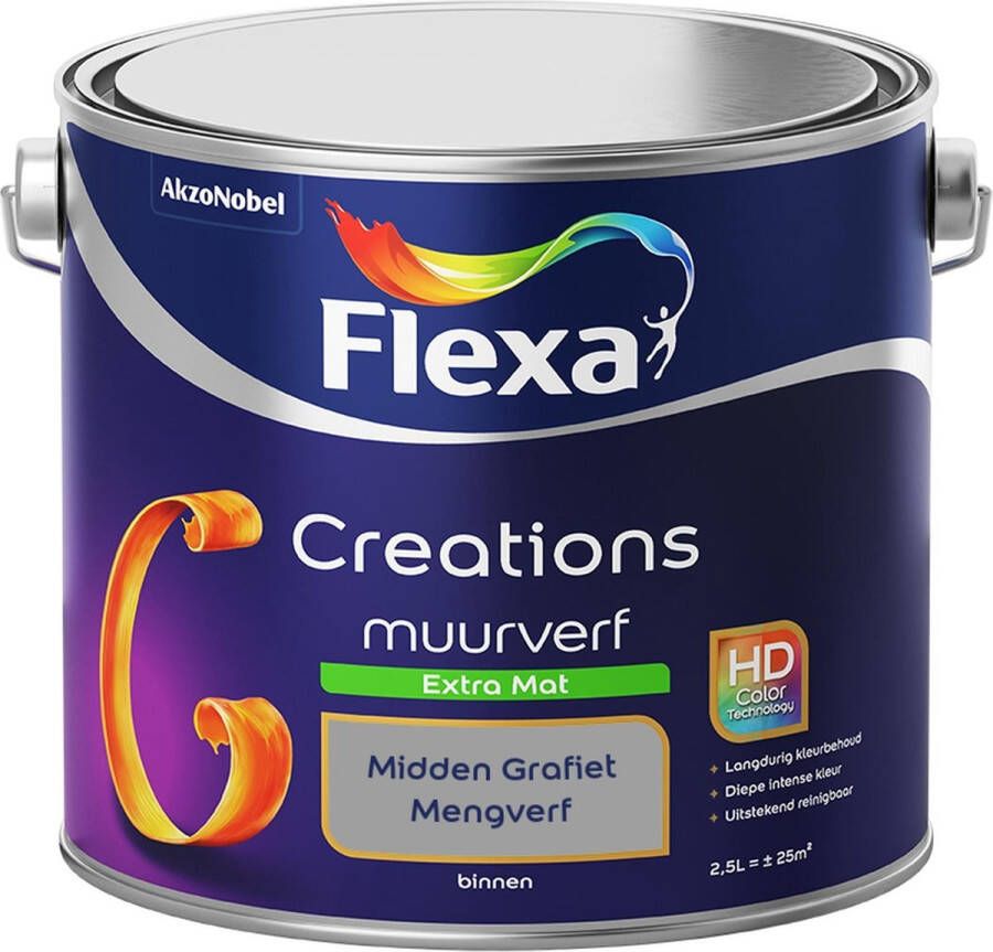 Flexa Creations Muurverf Extra Mat Mengkleuren Collectie Midden Grafiet 2 5 liter