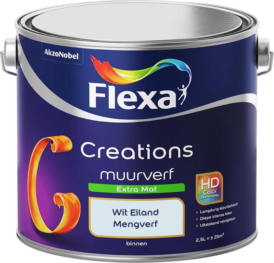 Flexa Creations Muurverf Extra Mat Mengkleuren Collectie Wit Eiland 2 5 liter