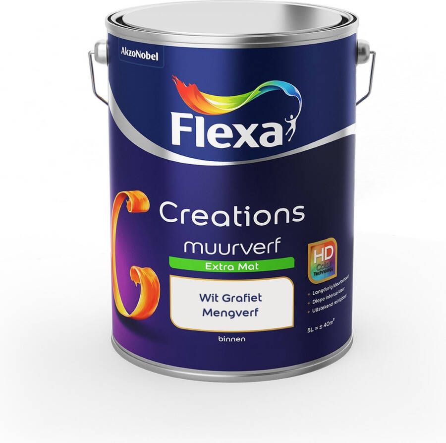 Flexa Creations Muurverf Extra Mat Mengkleuren Collectie Wit Grafiet 5 liter