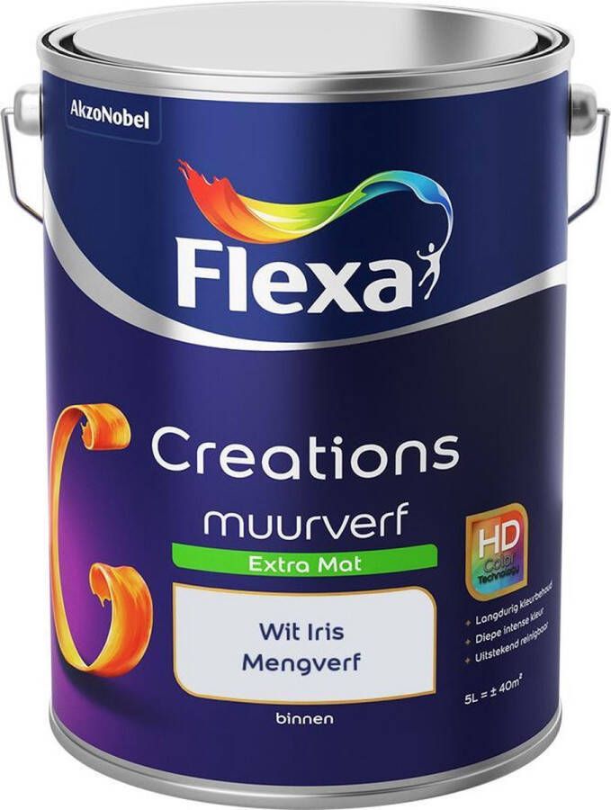 Flexa Creations Muurverf Extra Mat Mengkleuren Collectie Wit Iris 5 liter
