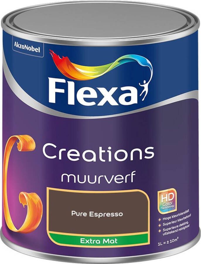 Flexa Creations Muurverf Extra Mat Pure Espresso Kleur van het Jaar 2025 1L