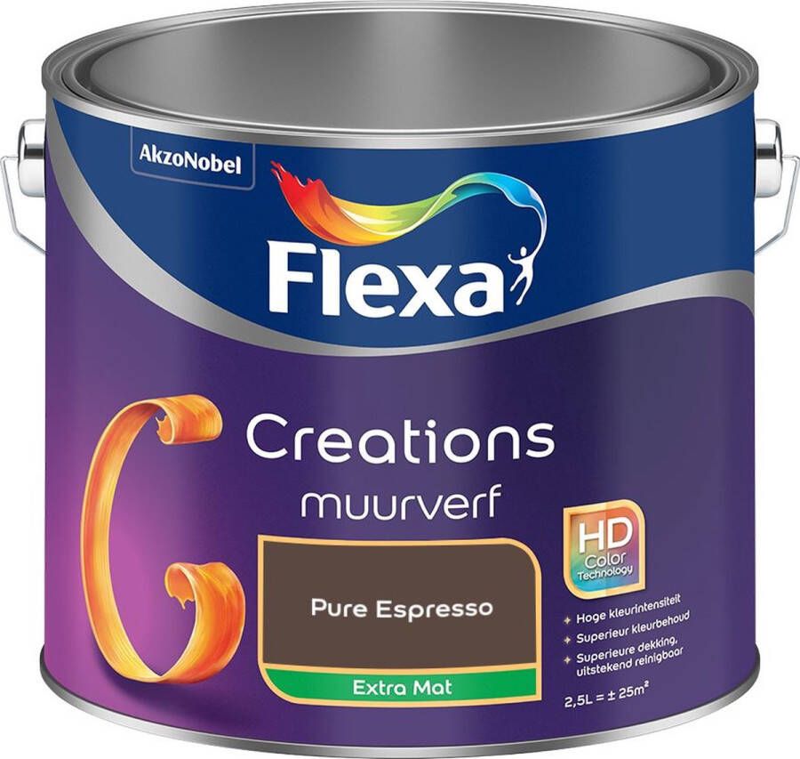 Flexa Creations Muurverf Extra Mat Pure Espresso Kleur van het Jaar 2025 2 5L