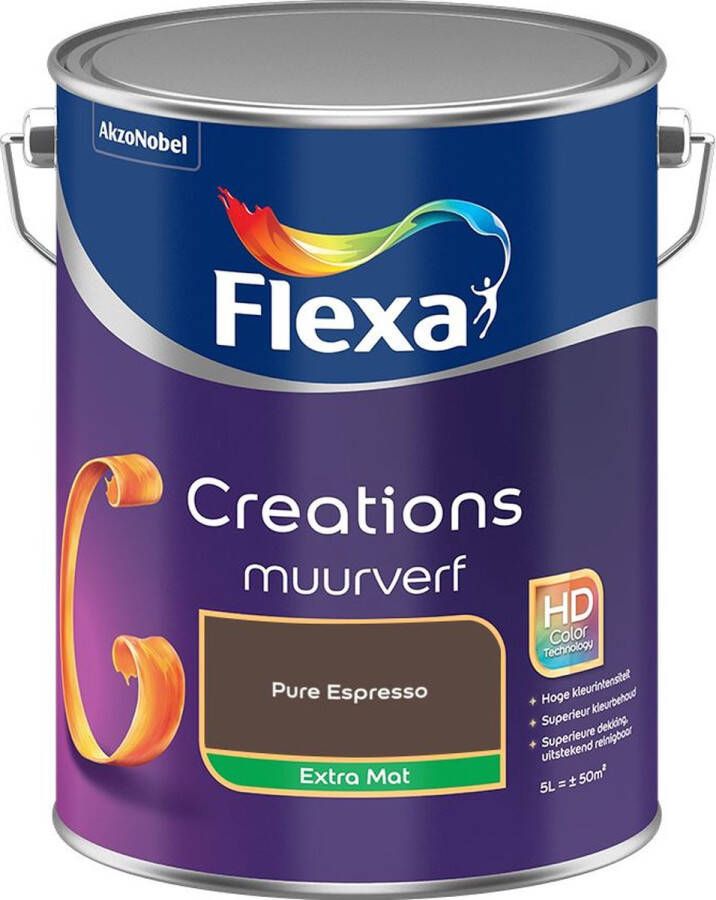 Flexa Creations Muurverf Extra Mat Pure Espresso Kleur van het Jaar 2025 5L