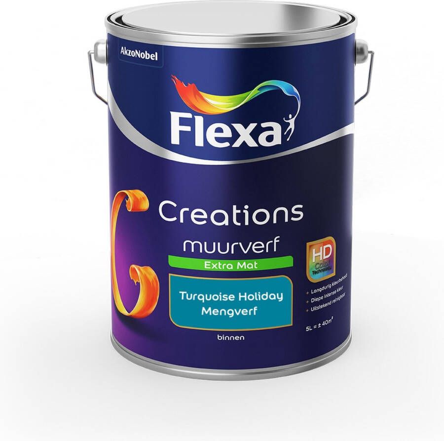 Flexa Creations Muurverf Extra Mat Turquoise Holiday Mengkleuren Collectie 5 Liter