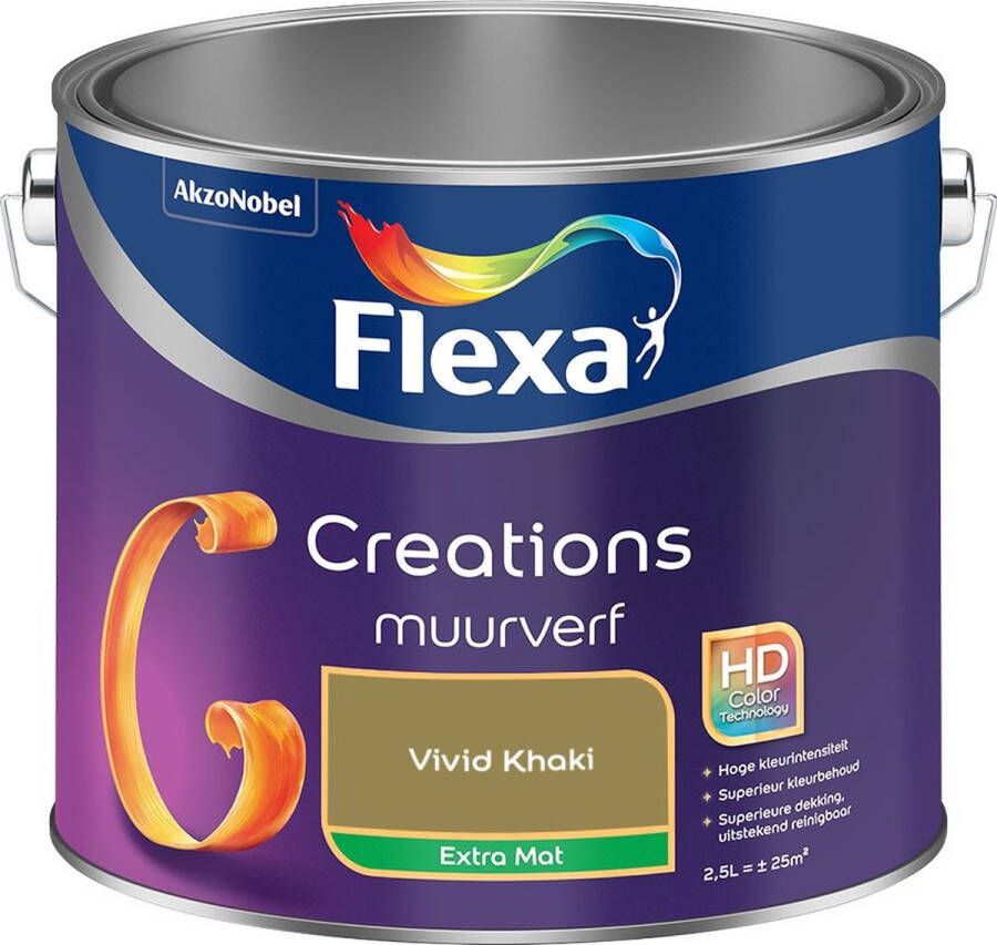 Flexa Creations Muurverf Extra Mat Vivid Khaki Kleur van het Jaar 2025 2 5L