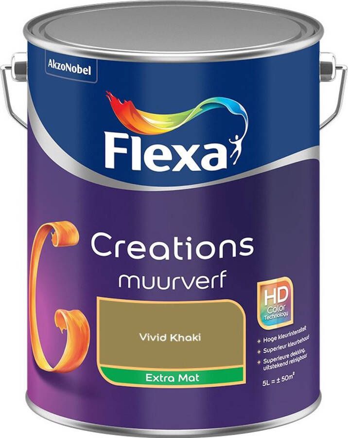 Flexa Creations Muurverf Extra Mat Vivid Khaki Kleur van het Jaar 2025 5L