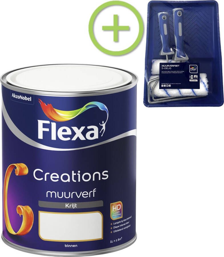 Flexa Creations Muurverf Krijt Fresh Linen 1 liter + muurverf roller 5 delig