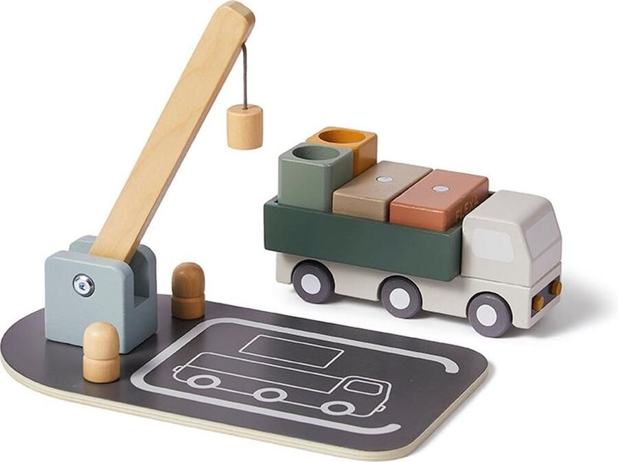 Flexa Houten Speelgoed Vrachtwagen en Kraan voor Kinderen Veelkleurig van 2 tot 5 jaar