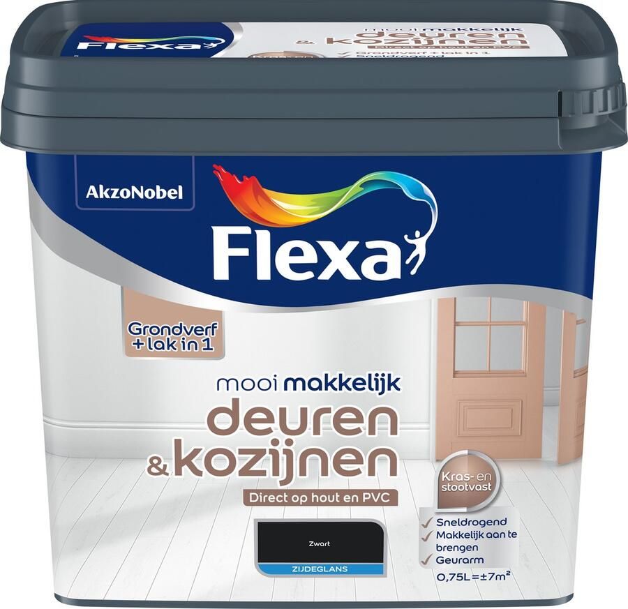 Flexa Mooi Makkelijk Verf Deuren en Kozijnen Mooi Zwart 750 ml