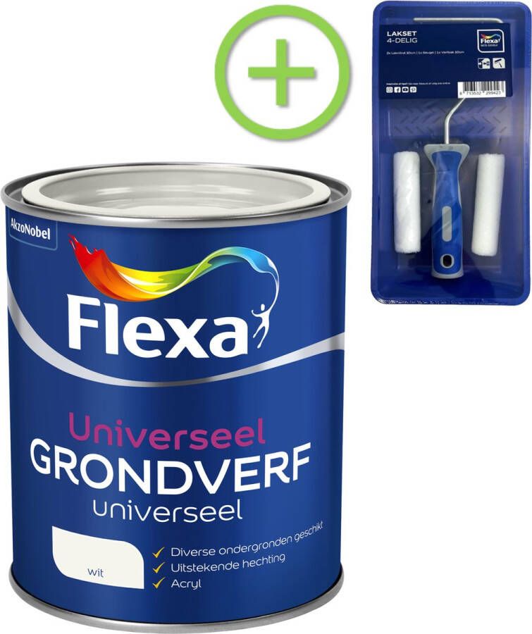 Flexa Grondverf Universeel Wit 750 ml + Lakroller 4 delig