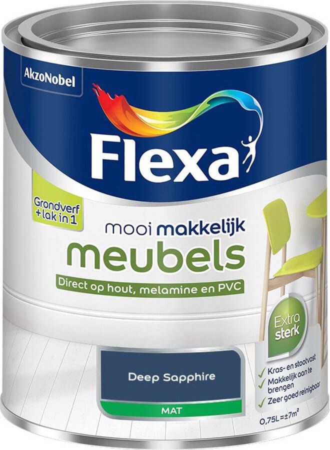 Flexa Mooi Makkelijk Meubels Mat Deep Sapphire Kleur van het Jaar 2025 0 75L