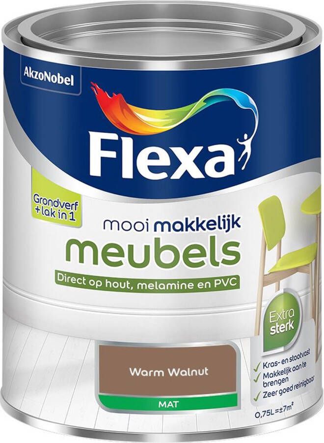 Flexa Mooi Makkelijk Meubels Mat Warm Walnut Kleur van het Jaar 2025 0 75L