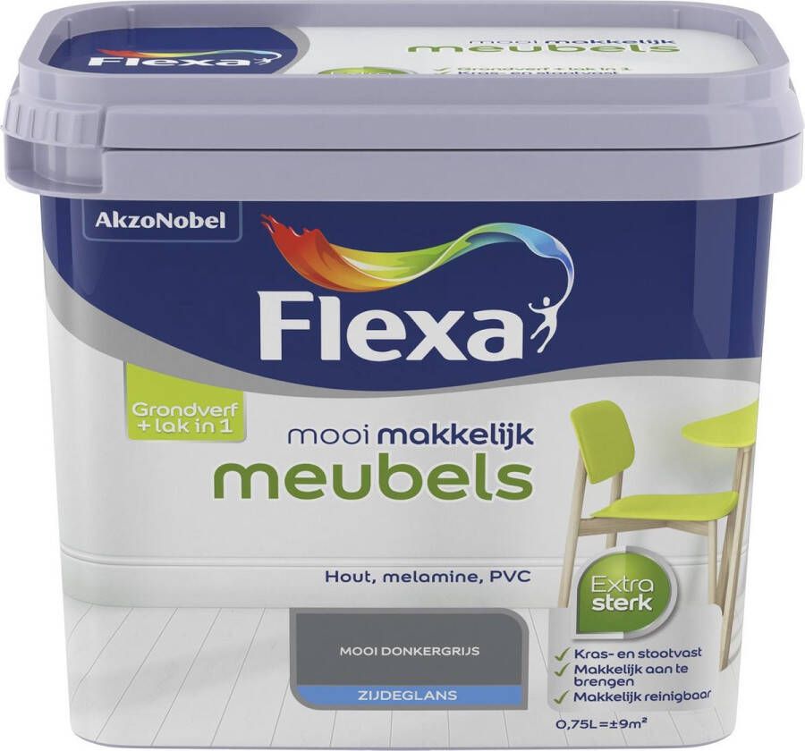 Flexa Lak Mooi Makkelijk Meubels Zijdeglans Donkergrijs 750ml