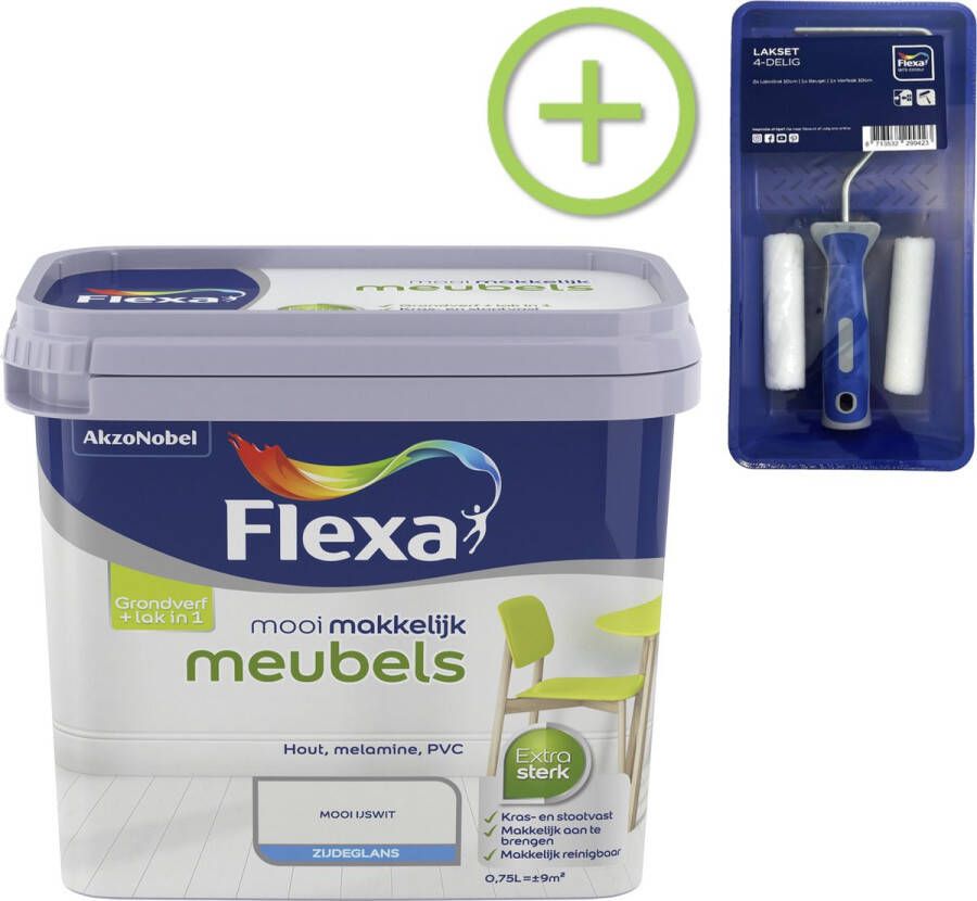 Flexa Mooi Makkelijk Meubels Mooi Ijswit 750 ml + Lakroller 4 delig