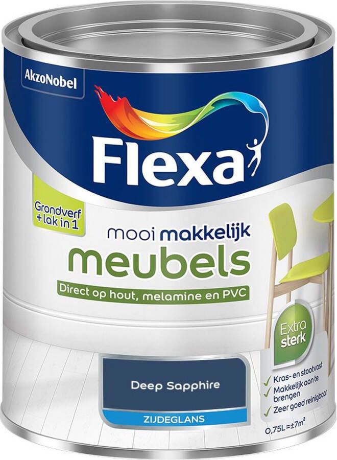 Flexa Mooi Makkelijk Meubels Zijdeglans Deep Sapphire Kleur van het Jaar 2025 0 75L