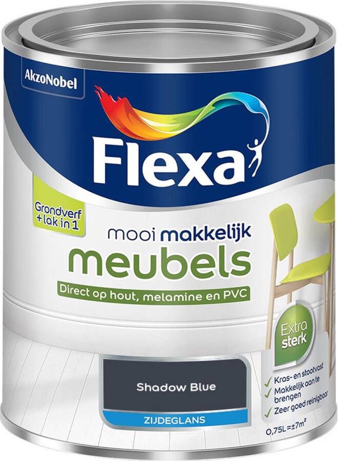 Flexa Mooi Makkelijk Meubels Zijdeglans Shadow Blue Kleur van het Jaar 2025 0 75L