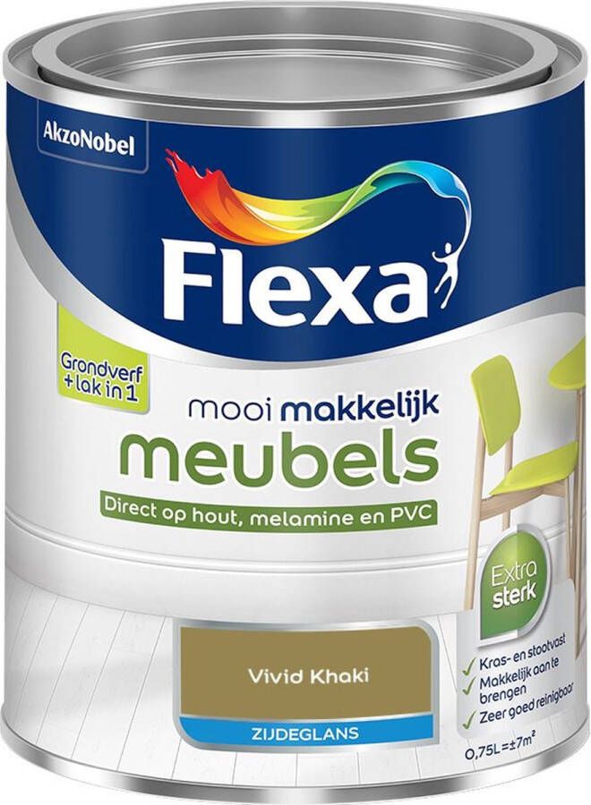 Flexa Mooi Makkelijk Meubels Zijdeglans Vivid Khaki Kleur van het Jaar 2025 0 75L