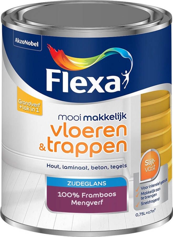 Flexa Mooi Makkelijk Verf Vloeren en Trappen Mengkleur 100% Framboos 750 ml