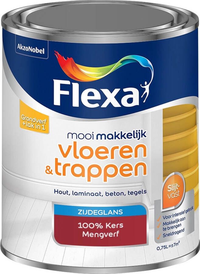 Flexa Mooi Makkelijk Verf Vloeren en Trappen Mengkleur 100% Kers 750 ml